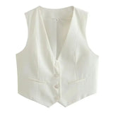 HH Women Casual V-Neck Sleeveless Waistcoat Elegant Fashion Solid Single-breasted Short Vest Chic Tops Female Summer Outerwear