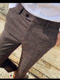 Boutique Classic Plaid and Striped Fashion Men's Casual Business Slim Suit Pants Groom Wedding Dress Trousers Party