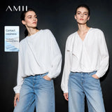 Amii 2026 Autumn Women Blouse Reversible V Neck Wrap Cowl Neck Long Sleeve Chiffon Blouses Woman Loose Casual Shirts 12643013