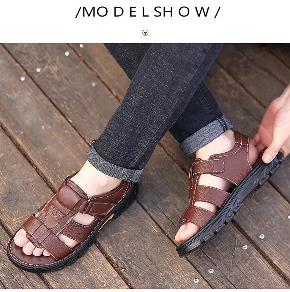 Men's New Beach Shoes Cowhide Slippers Outdoor  Non-slip Thick-soled Leather Sandals for Me