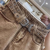 Rough Edge Sexy Denim Shorts 2026 Summer New Brown High Waist Hot Pants Jeans