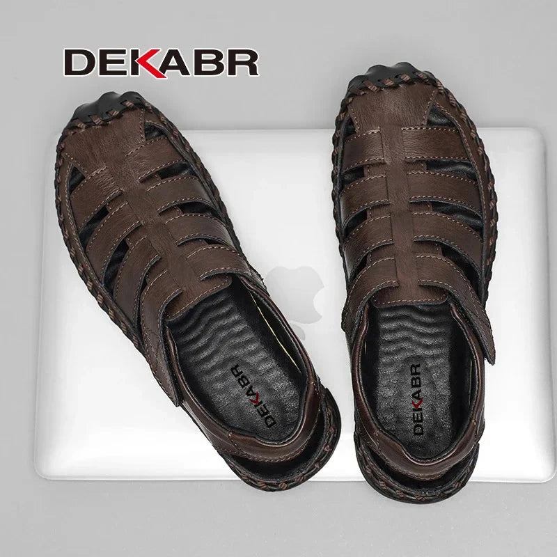 DEKABR Casual Shoes Men Sandals Real Leather Outdoor Mens Summer Sandals Fashion Comfortable Soft Sandals Plus Size 38-48
