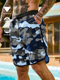 Manfinity KASUA Men's Summer Holiday Casual Camo Print Drawstring Waist Side Pocket Beach Shorts Men Camo Shorts Men Streetwear