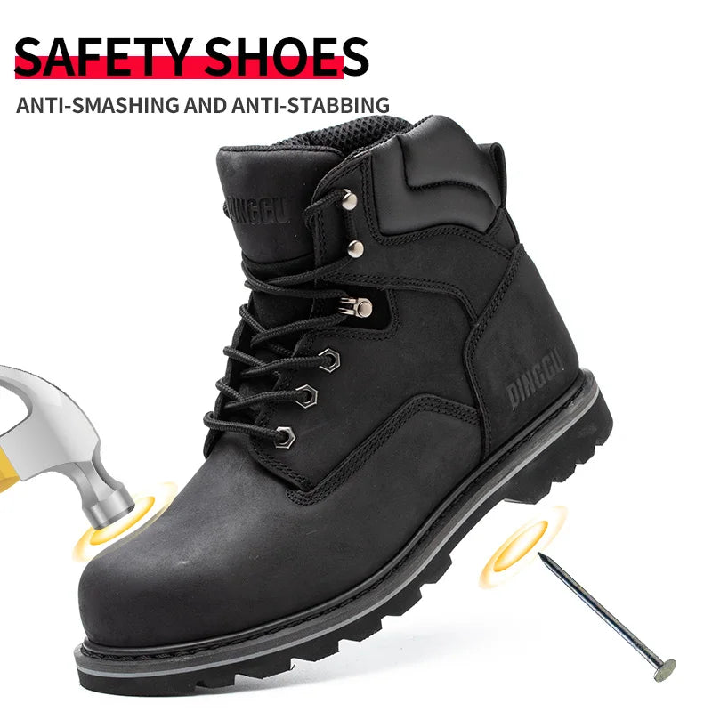 Steel Toe Safety Boots Men Anti-puncture Work Shoes Industrial Construction Protective Footwear ：High Top Steel Toe Safety Boots Men Ankle Support Anti-puncture Heavy Duty Work Shoes