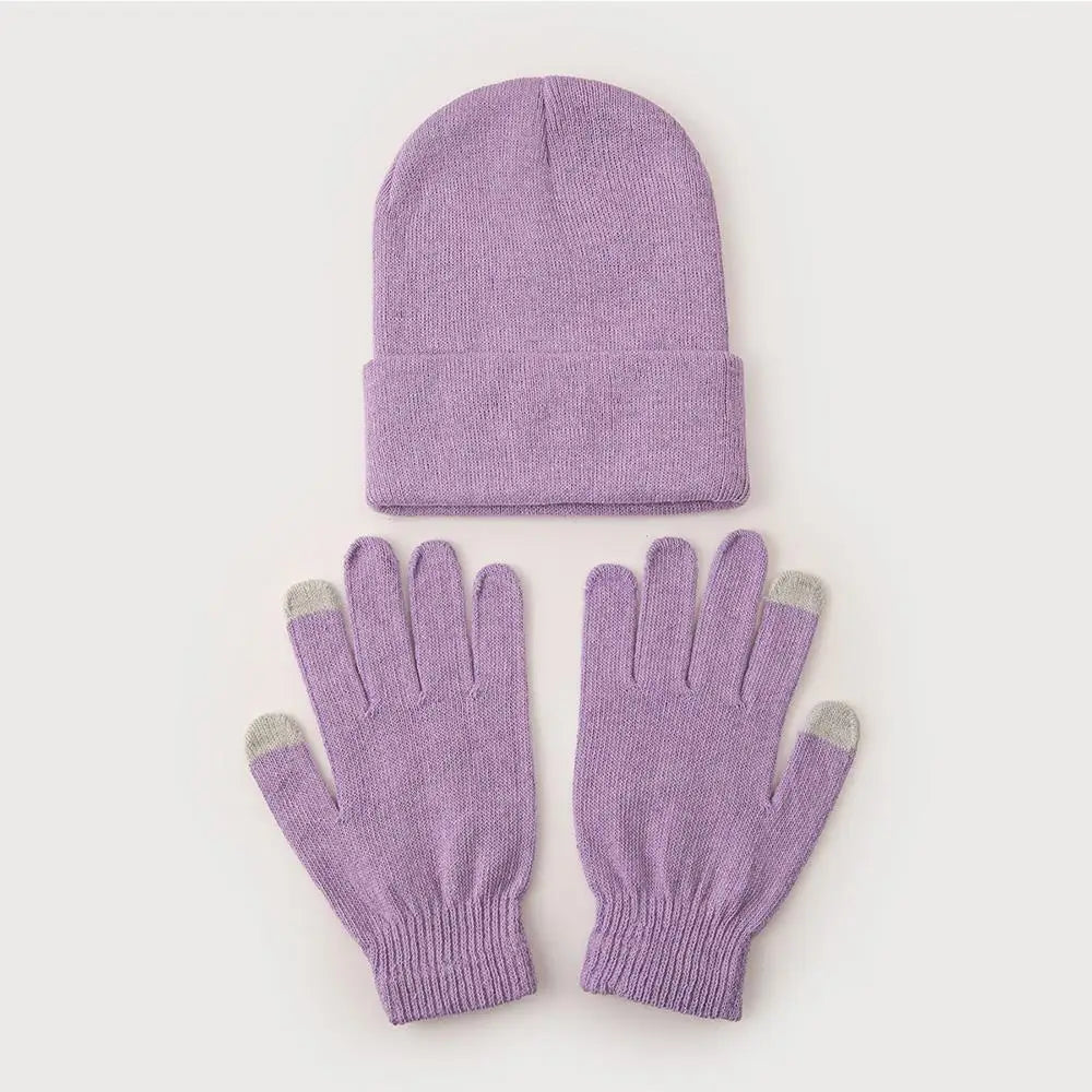 3pcs Sets Winter Warm Hat Gloves Set For Men And Women Outdoor Riding Hat Beanies Windproof Wool Knitting Pullover Cap+Gloves