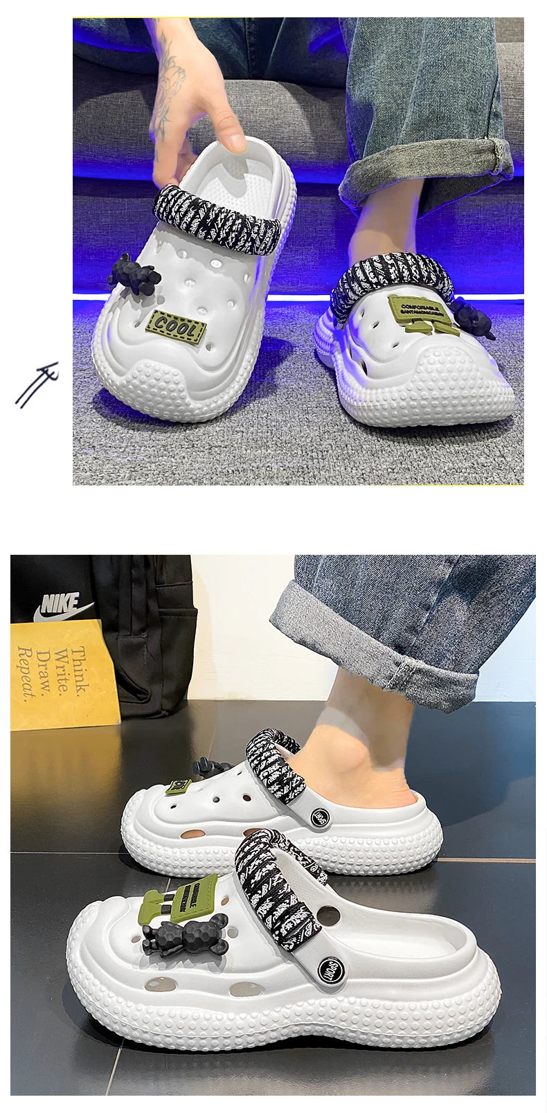 Mens Sandals Summer 2025 New Sports Wearable Durable Beach Clog Shoes Breathable Slip-On Casual Footwear Synthetic Leather