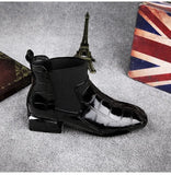 Lacquer Leather Short Boots Women 2024 New Four Seasons British Fashion Plush Comfort Boots Outdoor Walking Casual Shoes