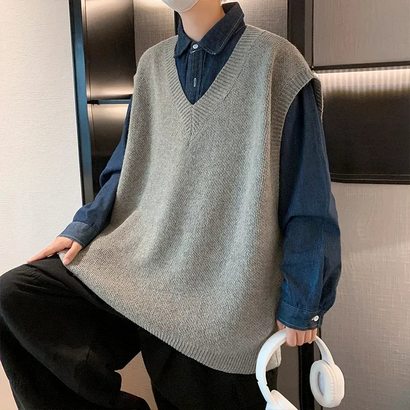 Men's Casual Sweater Vest Warm and Comfortable Vest in Autumn and Winter Sleeveless O-neck Basic Pullover Sweater