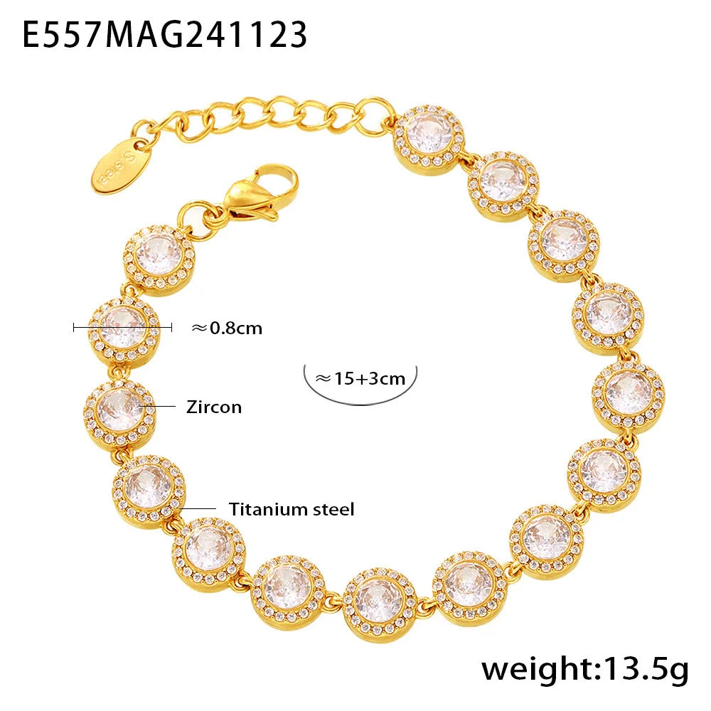 Colorful Zircon Necklace Heart Chain Bracelet Set Women's 316L Stainless Steel Gold-Plated Luxury Wedding Jewelry Accessories