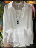 1pcs Woman Four Seasons Shirt Lady Thin Sunscreen Shirts Female Casual Long Sleeve Turn-down Collar Loose Med-Length Style Tops