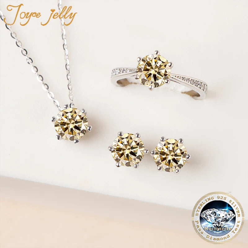 JoyceJelly Moissanite Jewelry Set With 1CT D Color VVS 3EX moissanite stone pass diamond test Wedding Luxury Fine Jewelry gift