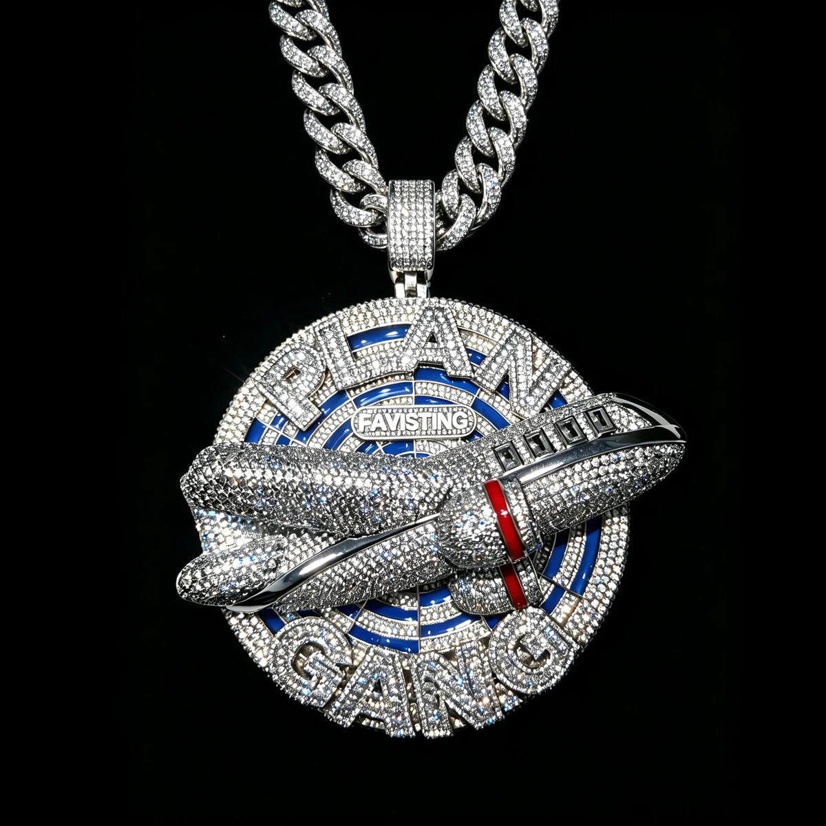 3D Hip Hop Necklace Charm Party Fine Gift Ambition Dream And Brotherhood Within Rap Lifestyle And Daily Wear Occasions Street Rap Jewelry For Men 3D Cross‑Plane Cuban Chain Accessory 18K Gold Plated Iced Out Plan Gang Penda