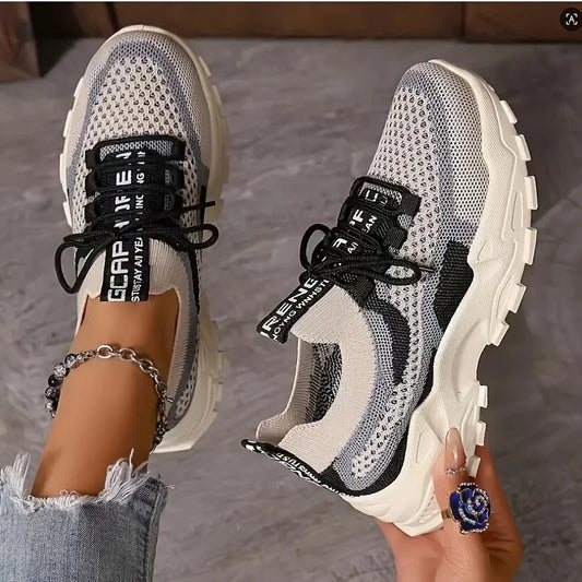 Ladies Breathable Mesh Patchwork Chunky Dad Sneakers Lace Up Height Increasing Platform Walking Shoes Non Slip Soft Thick Sole Casual Sport Trainers Multicolor Plus Size 35-44 For Daily Shopping Gym Outdoor Street All Season