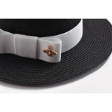 NEW Spring Summer Straw Hats for Women Round Bumpy Surface Flat Top Bowknot Dress Cap Travel Beach Sun Hat Gorra