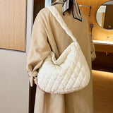 Women Large Capacity Quilted Tote Bag Winter Warm Lightweight Down Cotton Padded Plaid Shoulder Bags Underarm Bags Puffy Handbag