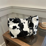 Large Capacity Shopper Bags For Women Winter Travel Tote Bag Cow Printing Plush Shoulder Bag Ladies Handbag Designer Bolsos