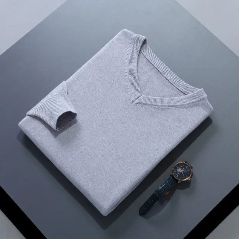 Soft Cashmere Sweater Men's Clothing Autumn Winter Pullover Business Casual Bottom V-neck Knitted Woolen Slim Fit Knitwear Male
