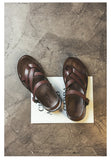 Fashion New Men Gladiators Black Buckle Strap Patent Leather Casual Shoes Summer Rome Breathable Beach Sandals Outdoor Slippers
