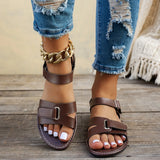 2026 Women Summer Flat Sandals Fashion Metal Buckle Strap Zapatos De Muje Brand Open Toe Casual Beach Roman Shoes for Ladies