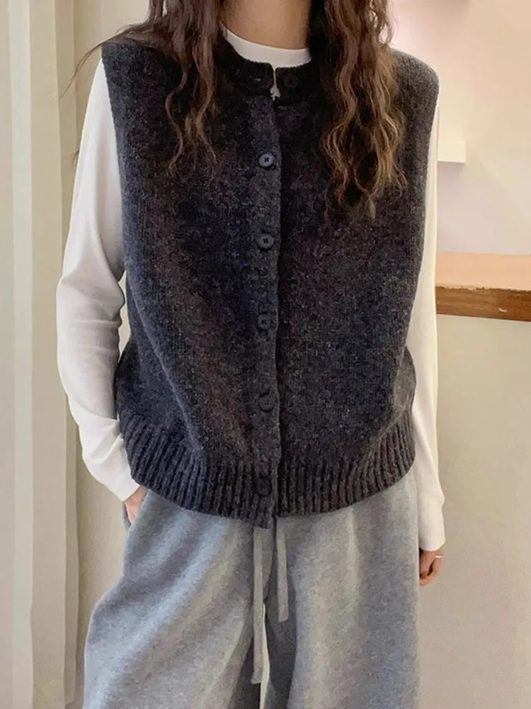 Knitted Women Sweater Vest New Sleeveless O-Neck Black Knit Sweater Vest Women Tops Outerwears Sweaters Sueters De Mujer Q1078