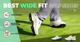 FitVille Men's Wide Toe Box Spiked Golf Shoes, Water‑Resistant Stable Anti‑Slip Outsole, Built‑In Arch Support Lightweight Comfort Golfing Sneakers