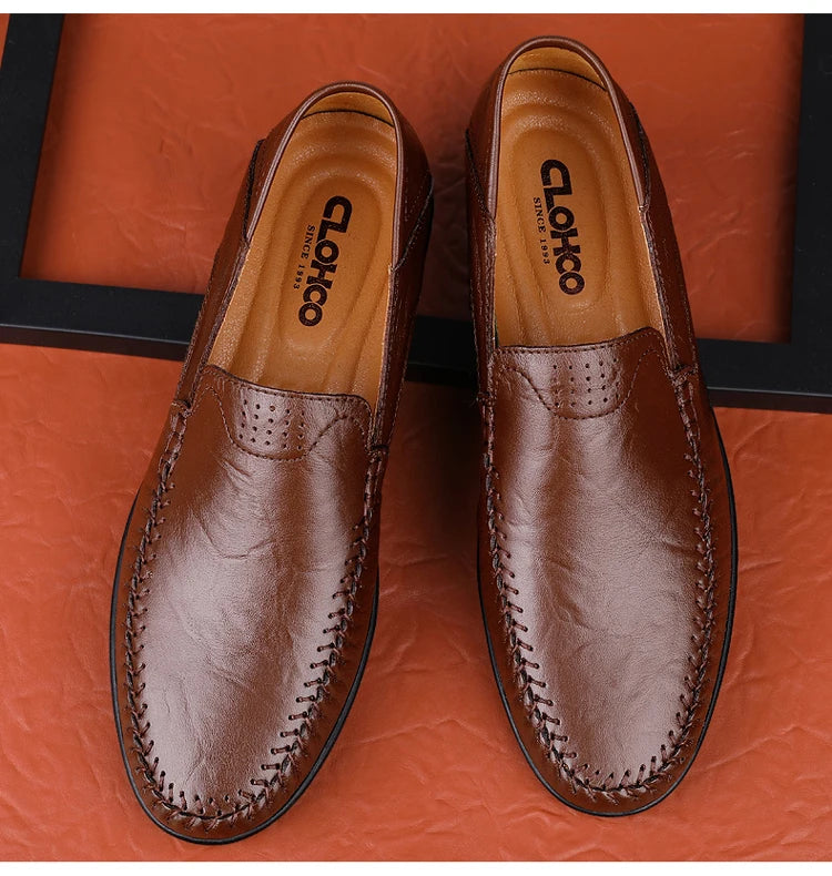 CLOHOO Men's Business Casual Shoes Leather Stitching Comfortable Breathable Rubber Bottom Second Layer Cowhide