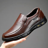 Men's Genuine Leather Sandals Men Summer Hollow Breathable Leather Shoes Mens Casual Soft Comfortable Flats EU Sizes 38-48