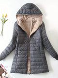Autumn and Winter New Mid Autumn Long Hooded Cotton Jacket with Fleece for Warmth, Women's Coat