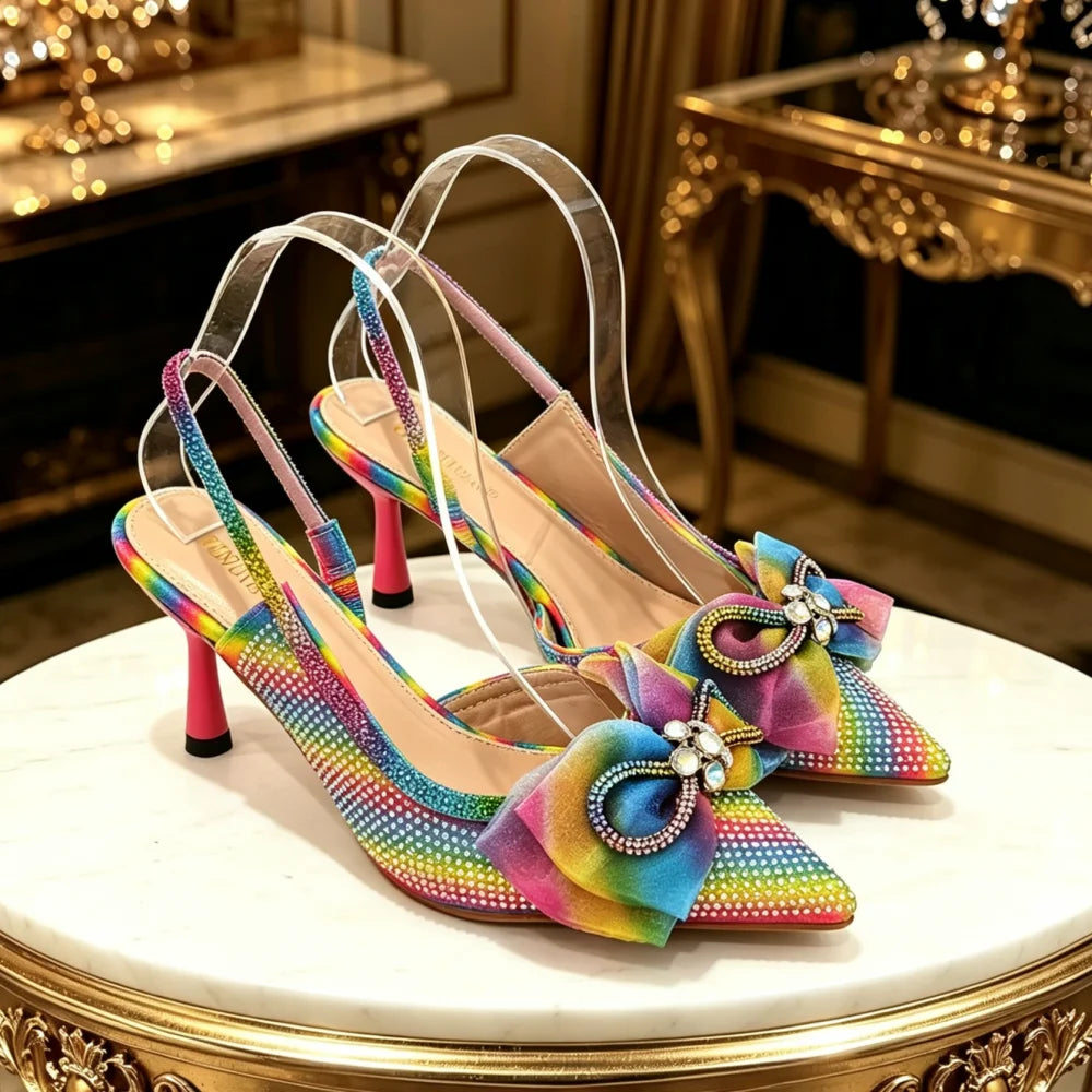 Latest Women's Luxury Diamond Crystal High Heels New Fashion Sandals Party High Heels Elegant Italian Women's Shoes