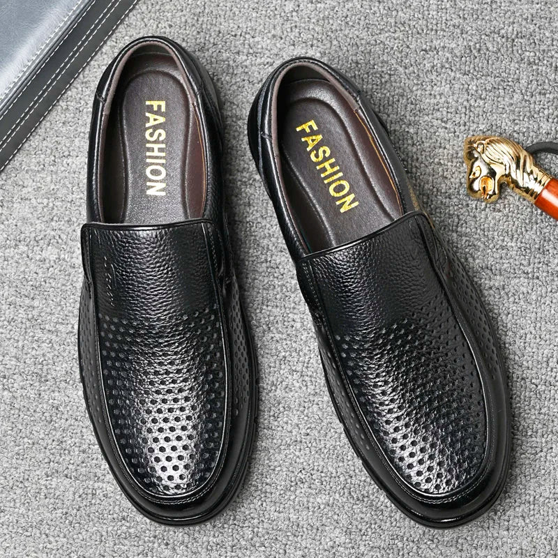 Men's Genuine Leather Sandals Men Summer Hollow Breathable Leather Shoes Mens Casual Soft Comfortable Flats EU Sizes 38-48