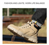 Men's & Women's Brown High-top PU Water Repellent Lightweight Anti-smash Anti-puncture Comfortable Wear Resistant Industrial Construction Work Safety Boots
