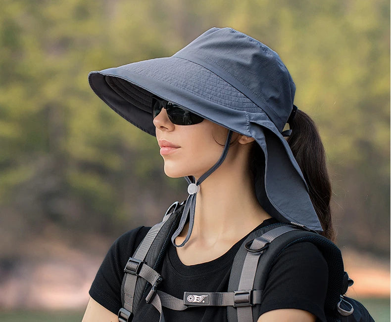 Designer Lightweight Ponytail Hole Visor Hats Summer Bucket Hats for Women Big Brim Outdoor Eye Protection Sunscreen Cap Sun Hat