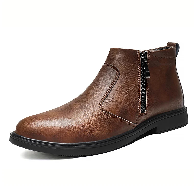 Autumn and Winter New High-Top Leather Shoes for Men, Zippered Leather Boots, Fashionable Versatile Business Casual Shoes, Men's Formal Shoes, Chelsea Boots