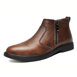Autumn and Winter New High-Top Leather Shoes for Men, Zippered Leather Boots, Fashionable Versatile Business Casual Shoes, Men's Formal Shoes, Chelsea Boots