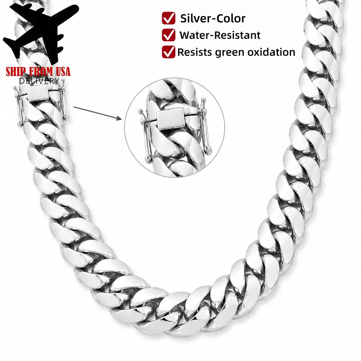 20mm Silver Miami Cuban Link Chain Necklace for Men, Heavy Chunky Stainless Steel Curb Chain with Polished Finish, Bold Hip Hop Rapper Jewelry for Streetwear, Nightclub, Concert, Daily Outfit, Birthday, Anniversary, Father's