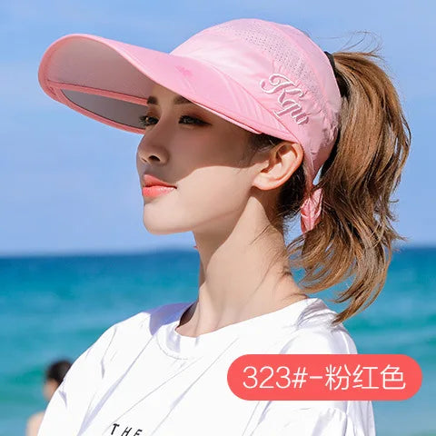 Women's Sun Hat Cycling Breathable Visor Caps Female Scalable Brim Empty Top Baseball Cap Wide Brim Cap UV Protection Beach Hats