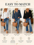 V Neck Bell Sleeve Blouses for Women Loose Fit Babydoll Tunic Tops Single Button Pleated Flowy Shirts Casual Daily Office Going‑Out Tunic