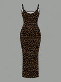 Women's Spaghetti Strap Leopard Print Slim Fit Mermaid Maxi Dress For Beach Vacation Night Club Casual Fashion Occasions