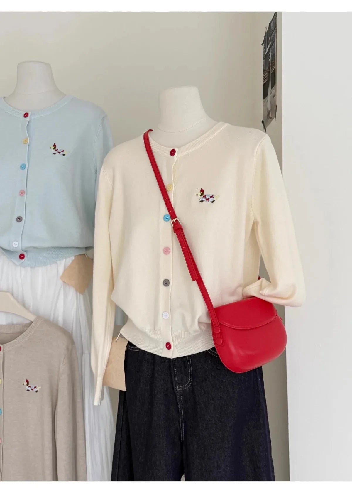 Autumn Winter 2026 Soft Elegant O-neck Loose Casual Sweaters Women Knitted Chic Embroidery Cardigan Basic Colorful Buttons Tops