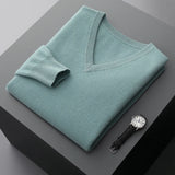 Autumn And Winter New Men's V-Neck Cashmere Loose Thickened Solid Color Wool Knitted Bottoming Shirt Business Casual Sweater