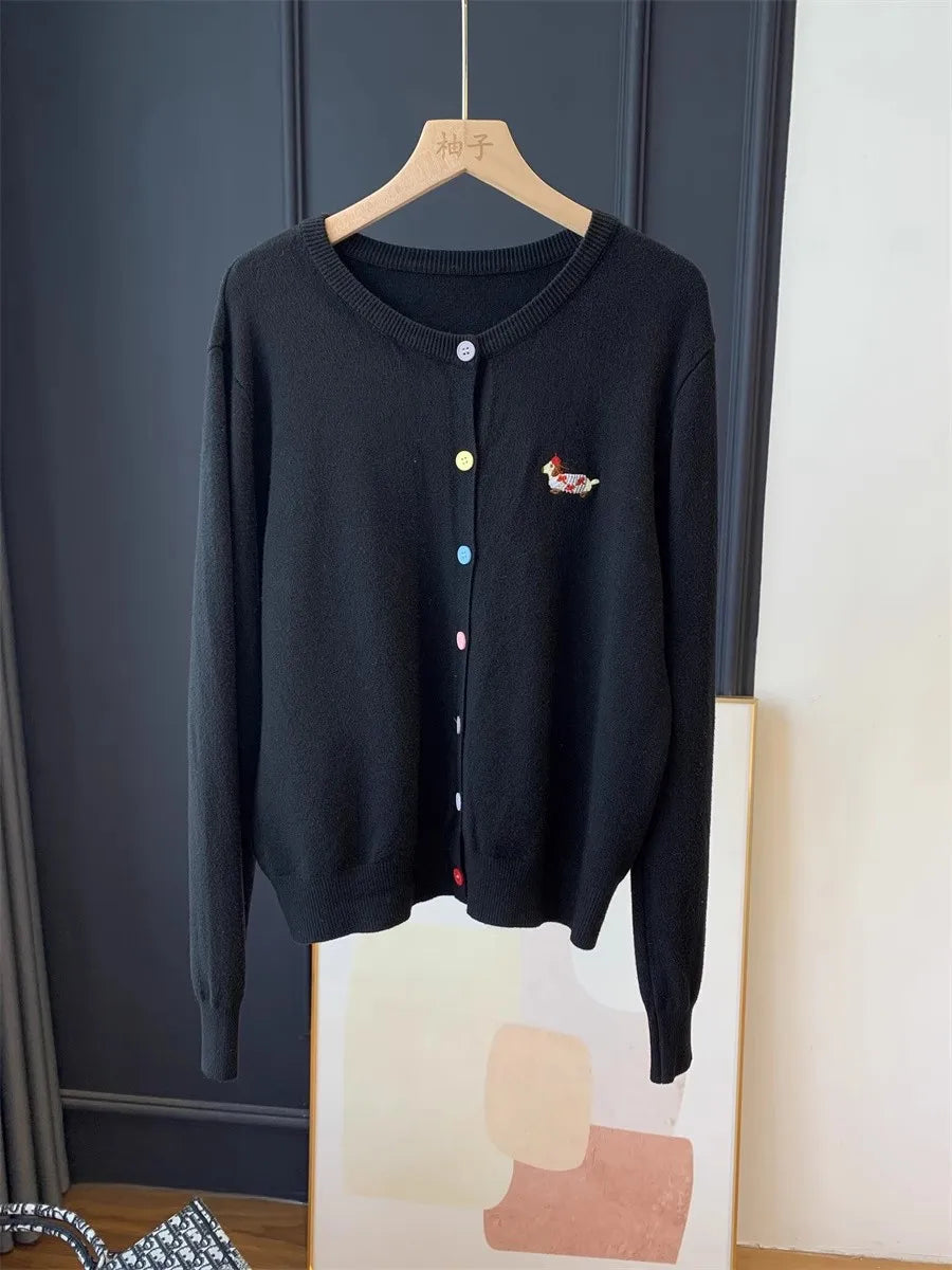 Autumn Winter 2026 Soft Elegant O-neck Loose Casual Sweaters Women Knitted Chic Embroidery Cardigan Basic Colorful Buttons Tops