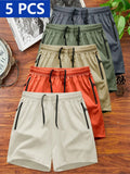 Manfinity Homme 5pcs/Set Men's Spring Summer Sports Shorts Casual Shorts