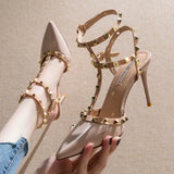 Fashion Ladies rivet high heels Luxury designer nude shoes Sexy pointed elegant shoes Women's plus size Hollow out pumps Mujer
