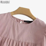 ZANZEA Elegant Solid Blouse Women Long Sleeve O Neck OL Work Shirt Spring Autumn Fashion Tunic Tops Blusas Female Loose Chemise