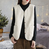Women'S Teddy Fleece Vest Autumn Thin Vest Sleeveless Coat Plain Plush Vest Short Jacket Loose Fleece Vest Women Outwear