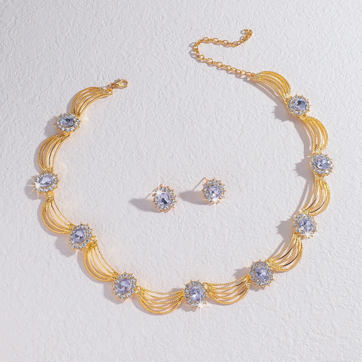 Luxury and High-End Retro Gemstone Necklace Earrings, Bride's Wedding Banquet Jewelry Set, Date, Birthday, Dinner Party