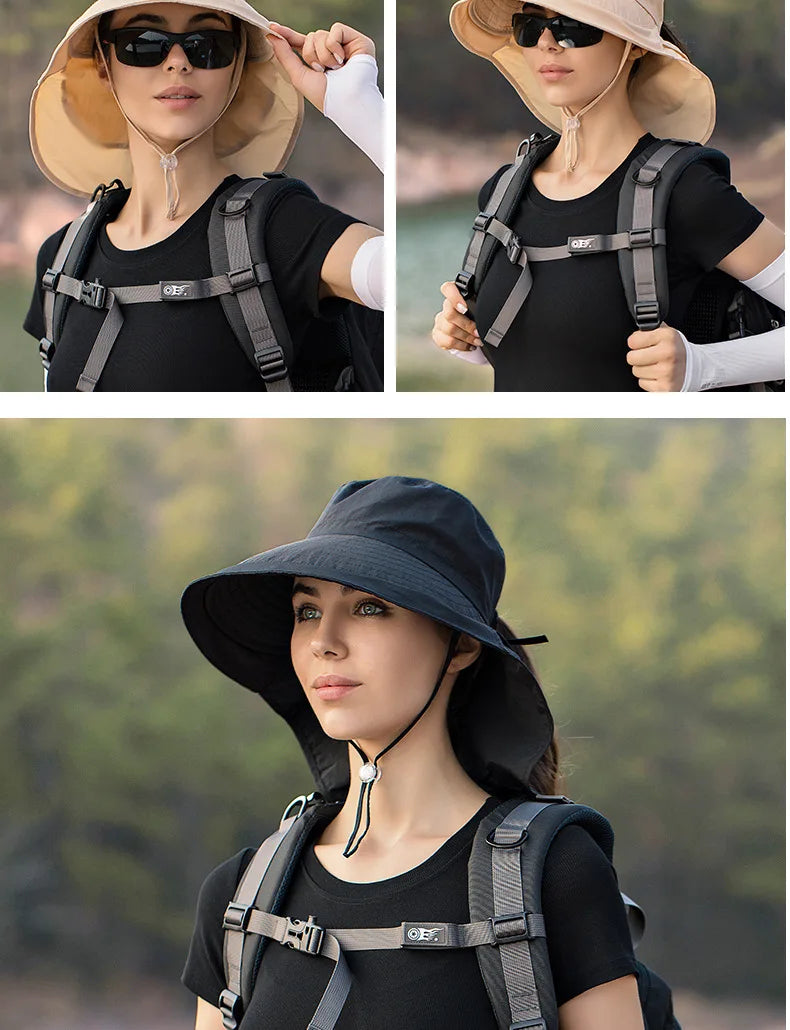Designer Lightweight Ponytail Hole Visor Hats Summer Bucket Hats for Women Big Brim Outdoor Eye Protection Sunscreen Cap Sun Hat
