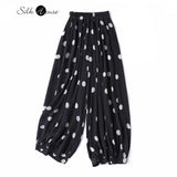 Modern Large Polka Dot 100% Natural Mulberry Silk Crepe De Chine Elastic Waist Women's Fashionable Cropped Lantern Pants