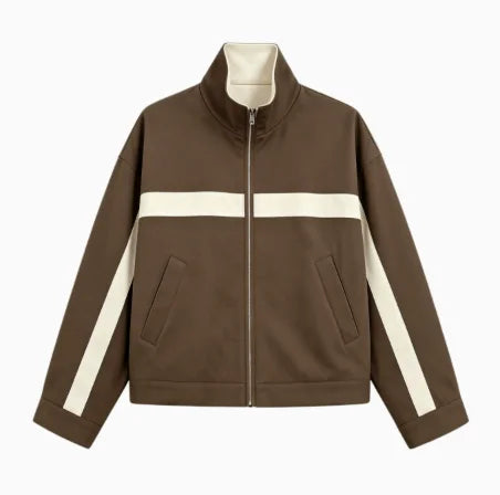 Women's Jackets Beige Black Zip Collar Crop Jacket Lapel Loose Streetwear Spring Autumn Chic Sports Outfits Short Coats 2026 New