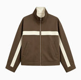 Women's Jackets Beige Black Zip Collar Crop Jacket Lapel Loose Streetwear Spring Autumn Chic Sports Outfits Short Coats 2026 New